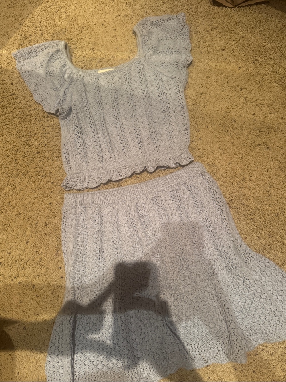 Dusty blue knit shirt and skirt set